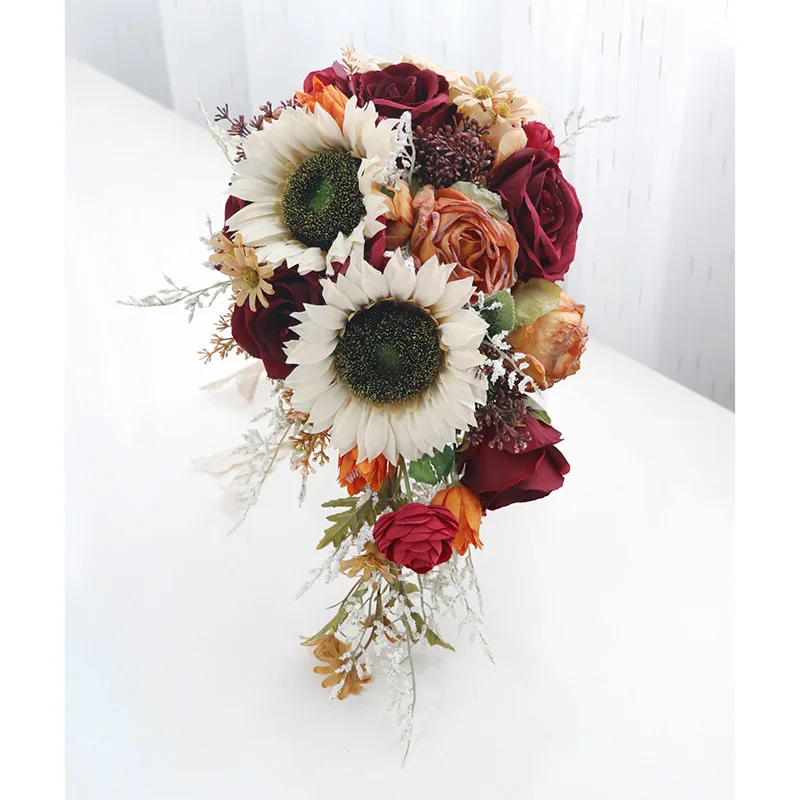 

Waterfall Autumn Vintage Artificial Flower Bouquet Wedding Caramel Home Bouquet fleurs artificielles Rose Bridal Bouquets