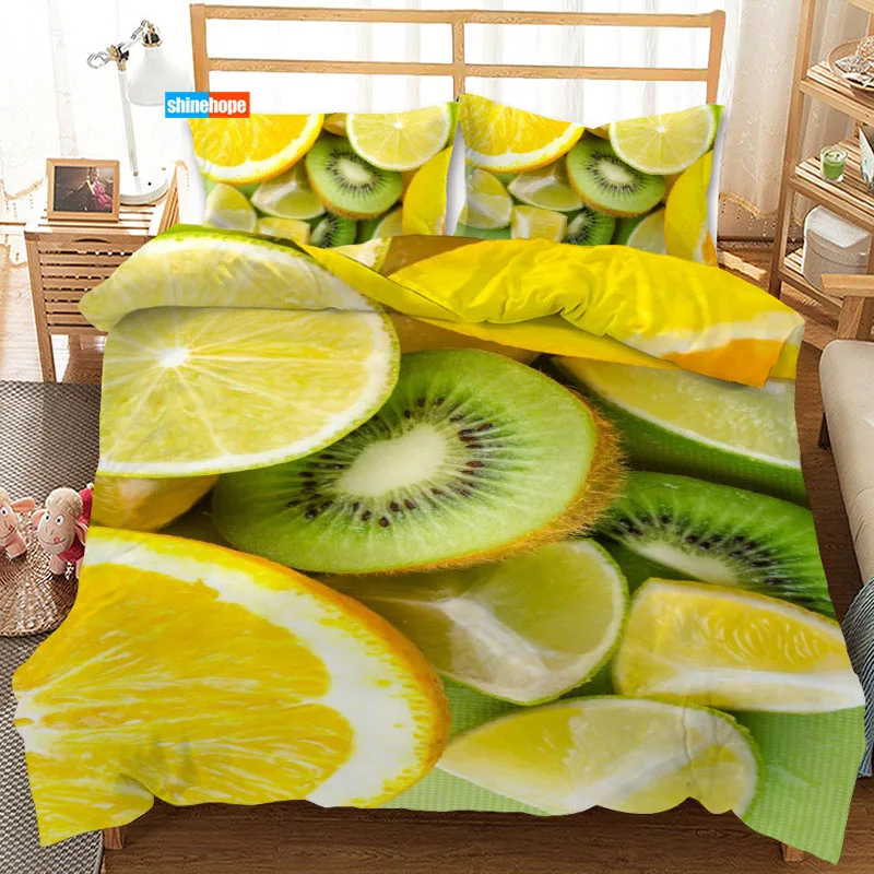 3 Pcs Luxury Duvet Cover Set Fashion Kiwi Fruit Bedding Sets Comforter Duvet Cover Pillowcase Home Textiles