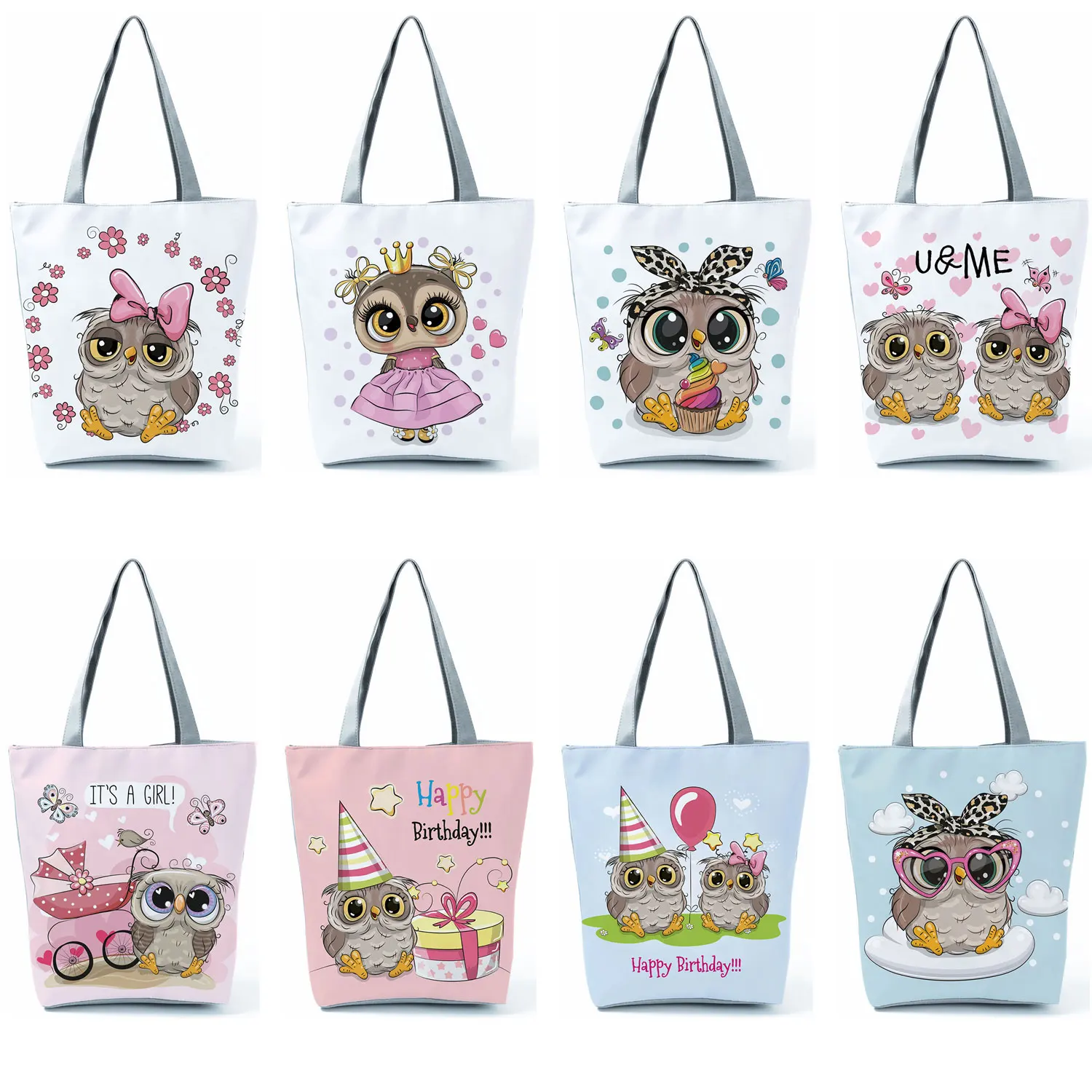 Cute Owl New Print Handbag High Capacity Shopper Bag Cartoon Travel Beach Foldable Women Fashion Shoulder Bag Practical Portable