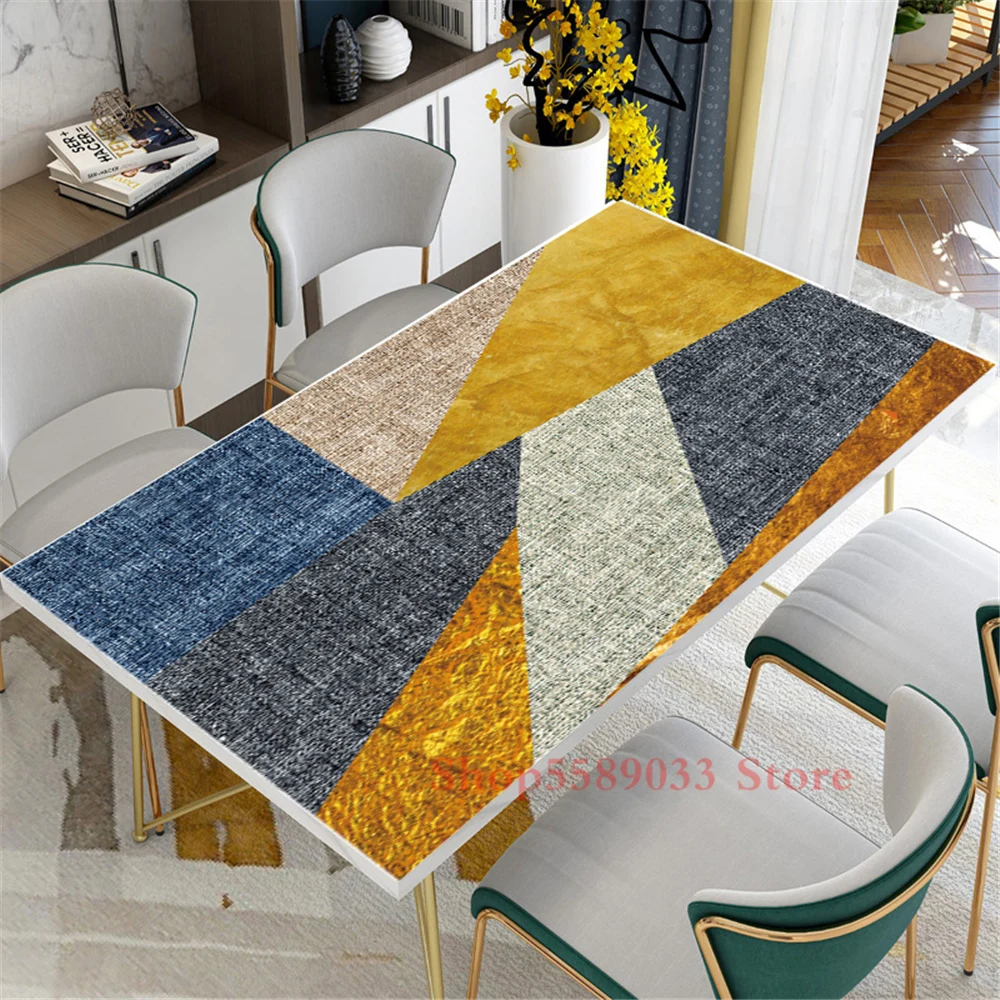 Patchwork Geometric Block Printed Table Sticker Self Adhesive Kitchen Dining Room Table Waterproof Placemat 3D Seaside Landscape