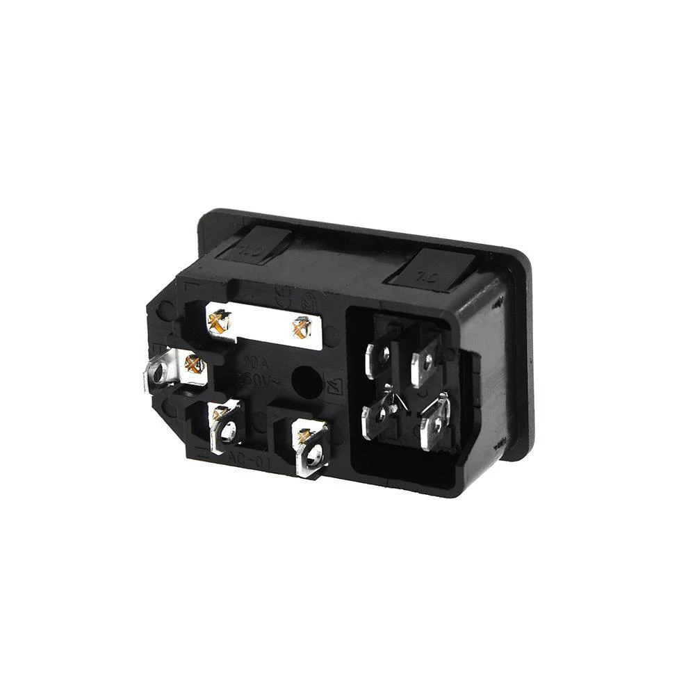 IEC320 C14 Electrical AC Socket 3 pin red LED 220V Rocker Switch 15A fuse female male inlet plug connector 2 pin socket mount