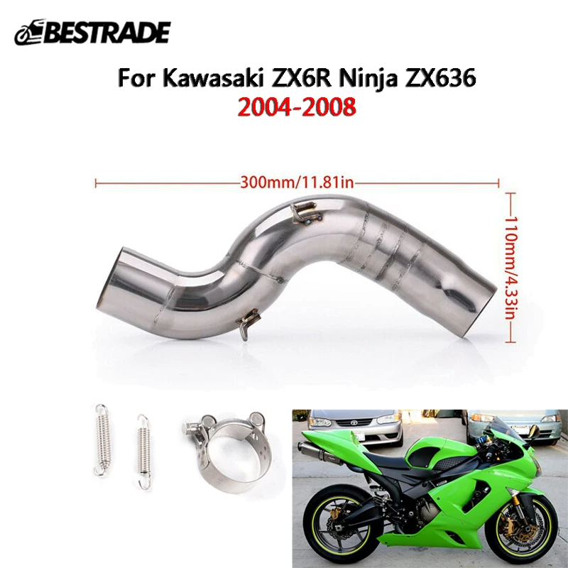 

Motorcycle Exhaust Middle Connect Link Pipe Slip On 51MM Muffler Tube for Kawasaki ZX6R Ninja ZX636 2004-2008 Stainless Steel