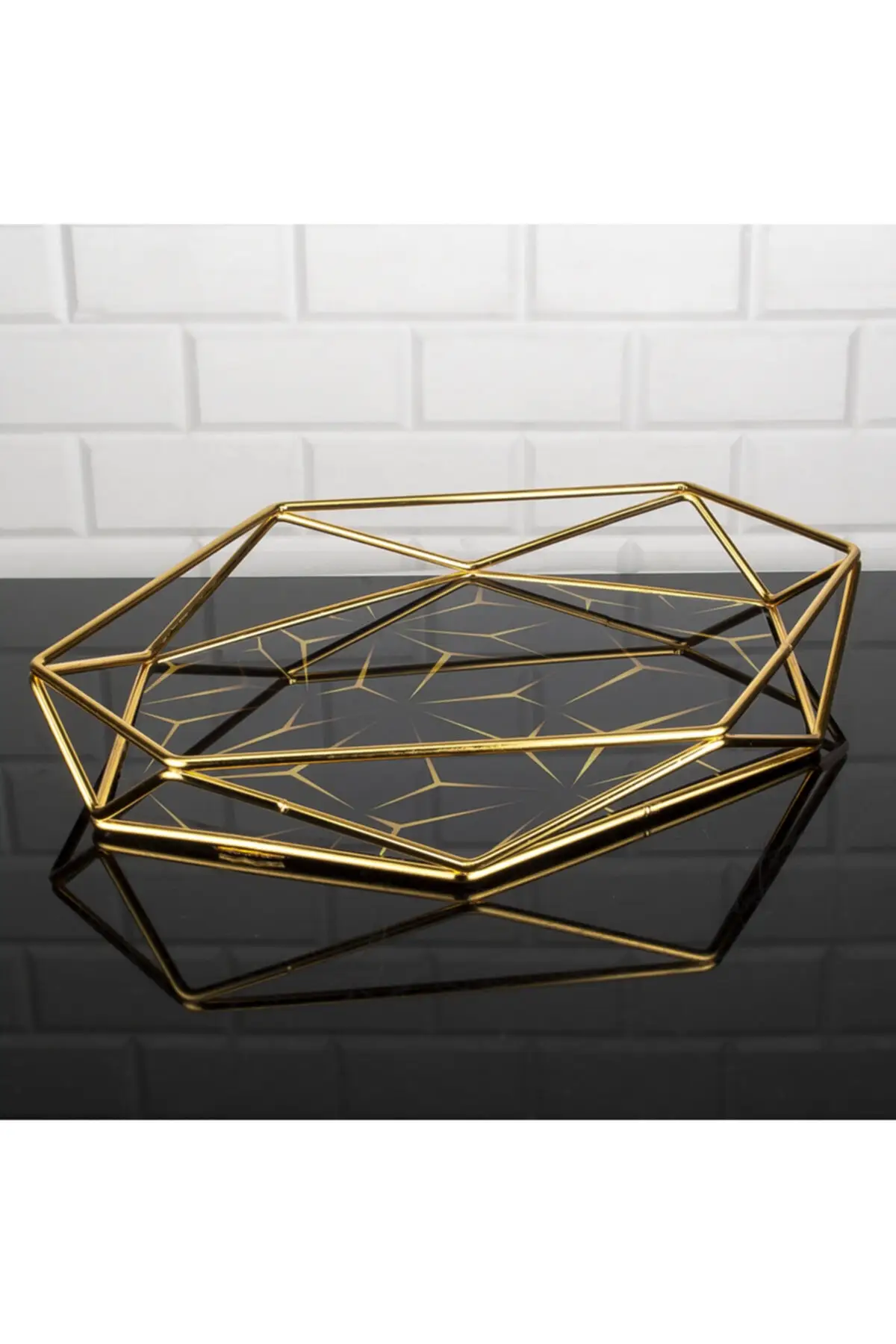 DOLBOVI Prism Medium 34x30cm Tray Black Mirror tray set  tray serving  tray tea set tea tray tea table trays decorative  food tray gold tray trays mirror tray plateau glass tray serving board tea accessories serving pl