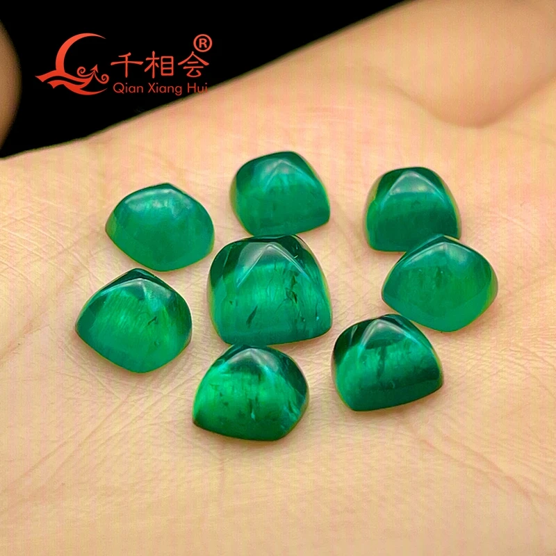 

8mm10mm Sugar-loaf Cut Tower Grown Hydrothermal emerald green color including minor cracks inclusions loose gem stone