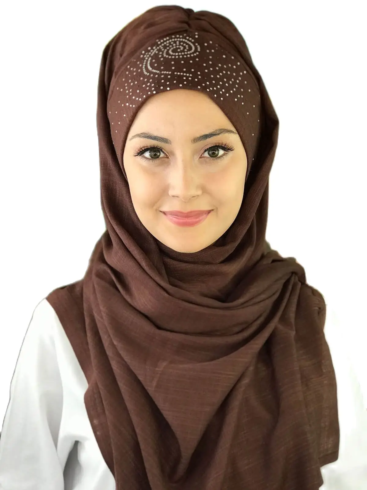 2021 New Fashion Hijab Women Muslim Islamic Turban Scarf Hat Foulard Single Spiral Pattern Dark Brown Ready Made Shawl