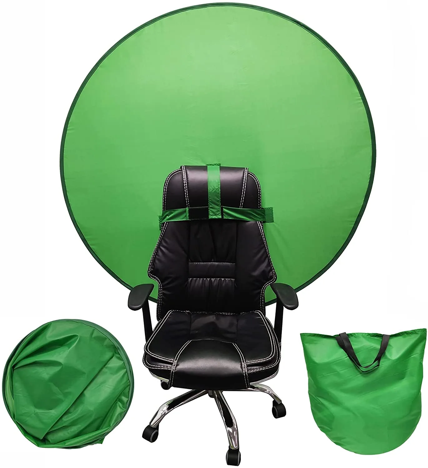 142cm Green Chroma Photography Background, Portable Circular Green Backdrop for Video Studio, Round Screen Reflector for Chair, Live Video Background, Youtube, TikTok, Instagram, Facebook, 142cm diameter