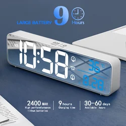 Reloj despertador Digital LED con música, reloj con pantalla de fecha y temperatura, espejo de escritorio, decoración de Mesa para el hogar, Control por voz, batería de 2400mAh