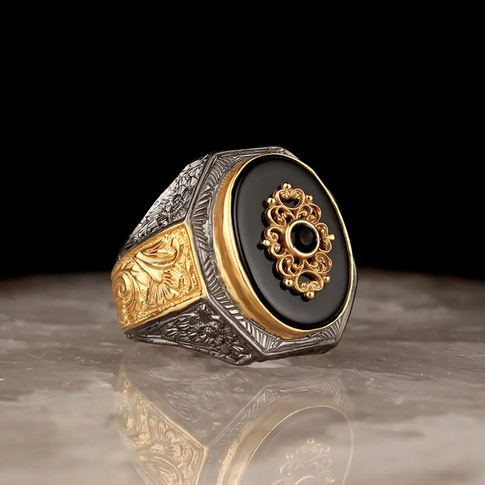 

925 Sterling Silver Ring for Men Real Onyx Stone Jewelry Fashion Vintage Gift Onyx Aqeq Mens Rings All Size