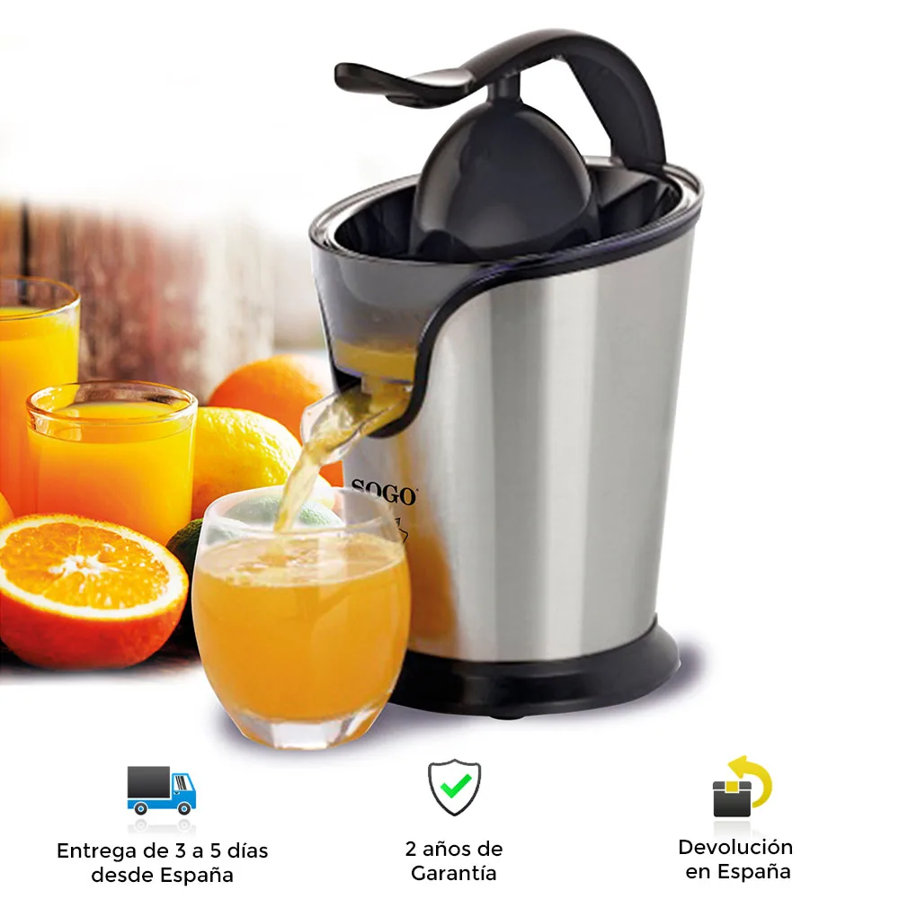 Orange juicer with Sogo lever, stainless steel, fast, powerful, portable, filter, anti-drip, removable, cleaning, juicer, orange juicer