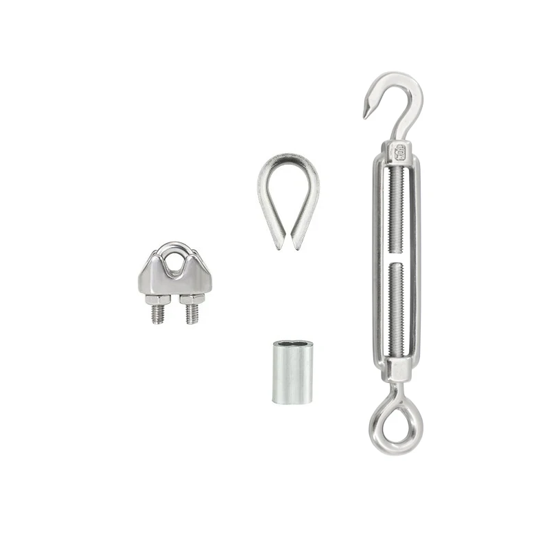 304 Stainless Steel Turnbuckle M5 Wire Rope Tension Tensioner Strainer and M3 Wire Rope Clips for 1/8 Inch Cable Railing Kit