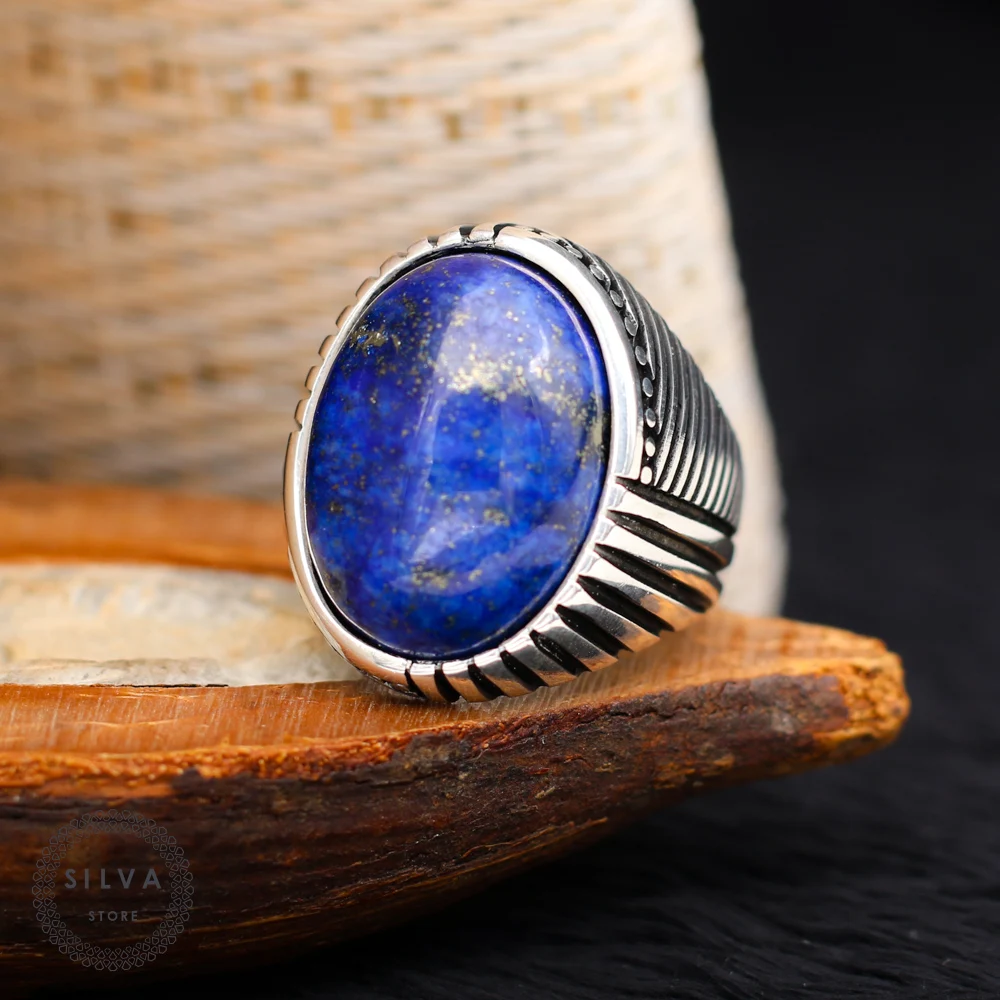 Lapis Stone 925 Silver Men's ring. Men's Jewelry Stamped With Silver Stamp 925 All Sizes Are Available