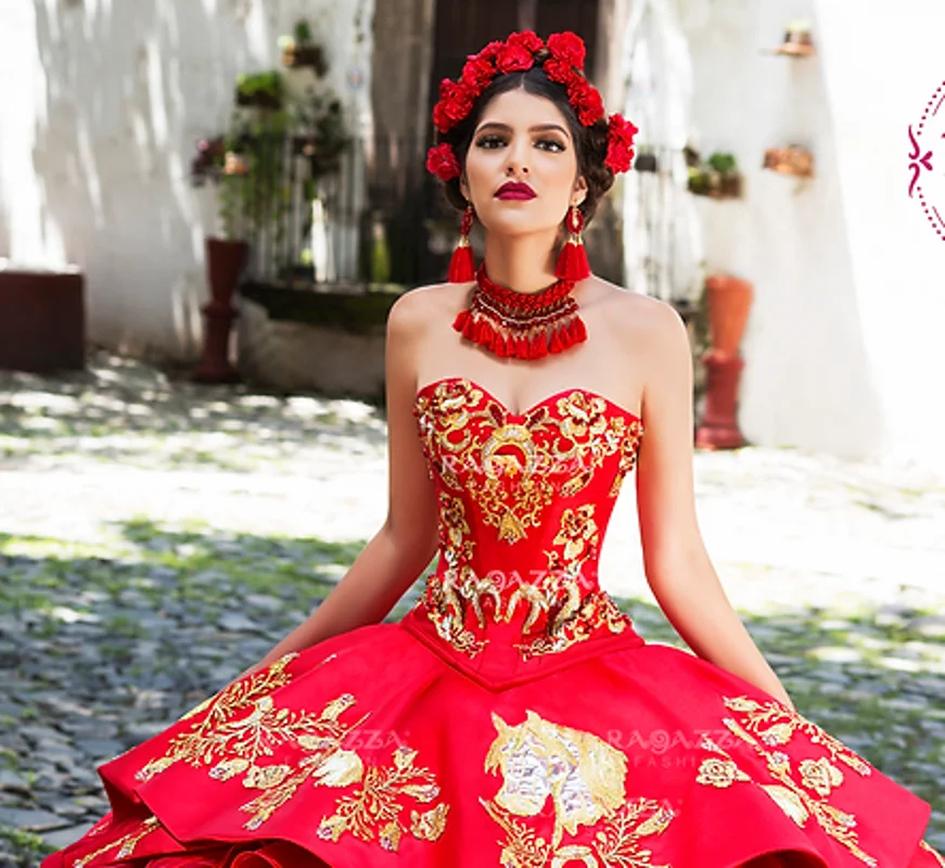 Charro-Vestidos De quinceañera con bordado De corazón, falda con volantes y cuentas, Vestidos De 15 Años