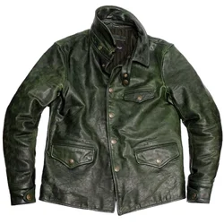 Men's Leather Jacket Horsehide Thick Slim Fit Brakeman Coat Motorcycle America Vintage Designer Clothes for Male Autumn Winter