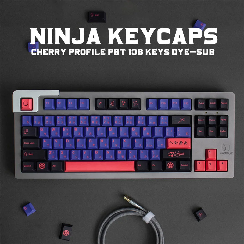 Ninja Keycap Cherry Profile PBT Dye Sublimation 23/130 Keys For GH60 GK61 GK64 84 87 96 104 Mechanical Keyboard