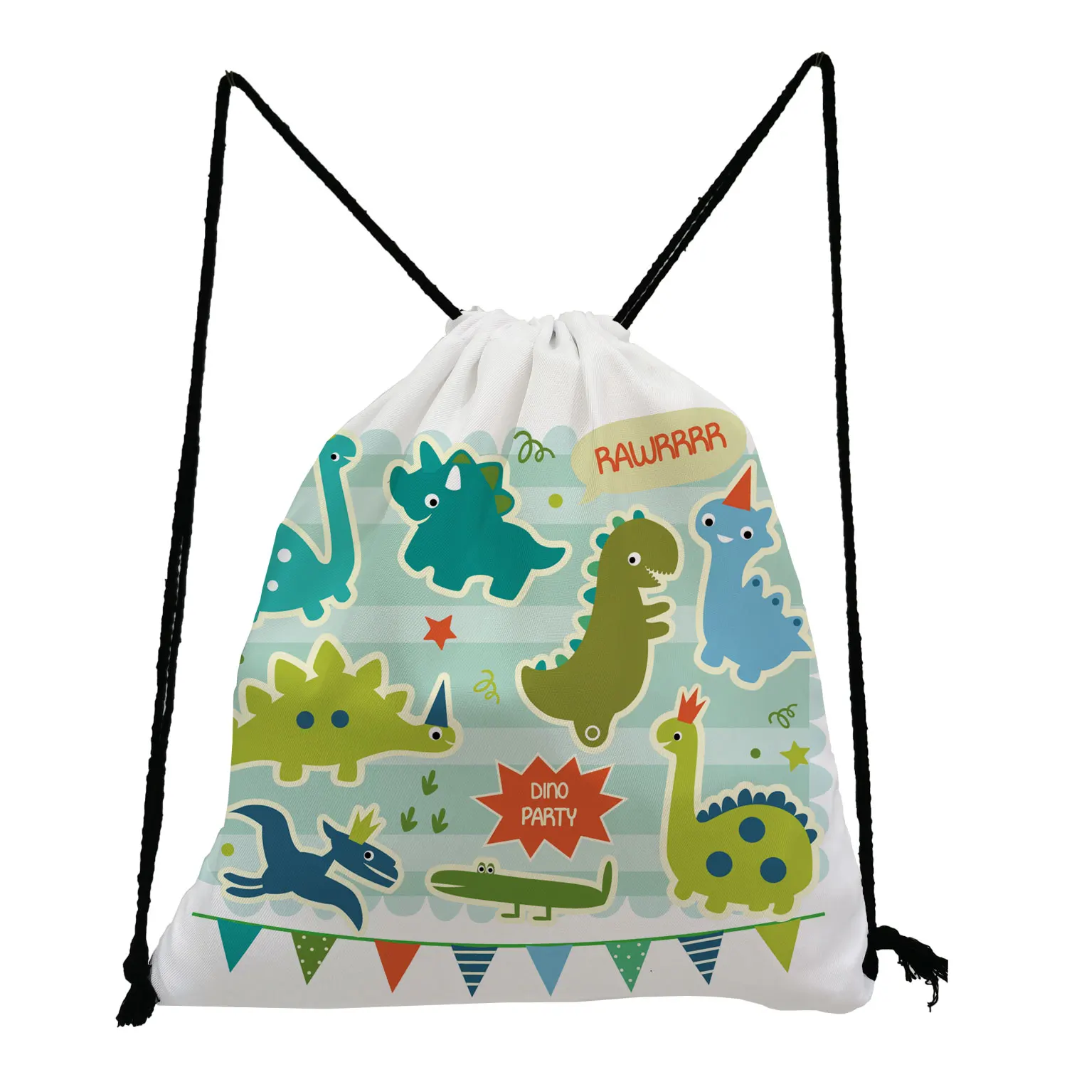 Dinosaur Printed Mini Backpacks Birthday Party Gift Bag Cute Drawstring Bag Green Cartoon Storage Bag Wholesale Dropshipping