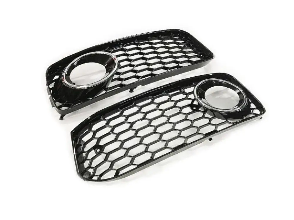 

Black Honeycomb Open Vent S-Line Bumper Front Fog Light Grille (Black/Chrome Ring) For Audi A5 S5 8T