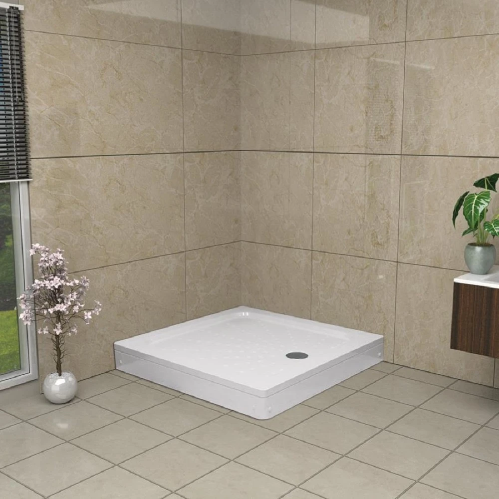 Shower Cabin Floor Base Shower Tray Anti-Slip Reinforced White Acrylic Square Model BEST QUALITY