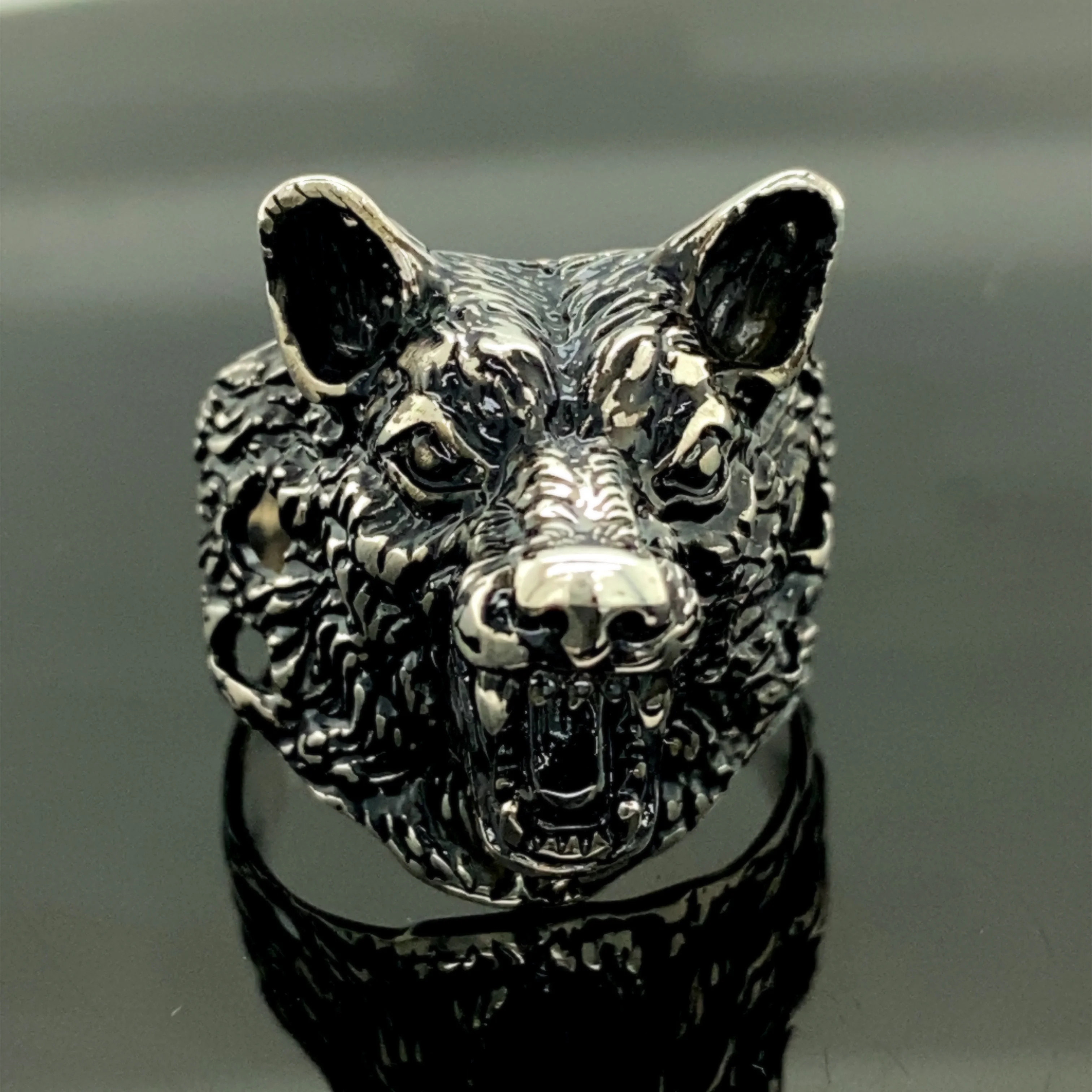 Silver Men Wolf Ring, Wolf Head Men Ring, Large Wolf Ring, Silver Wolf Jewelry, Gift For Him