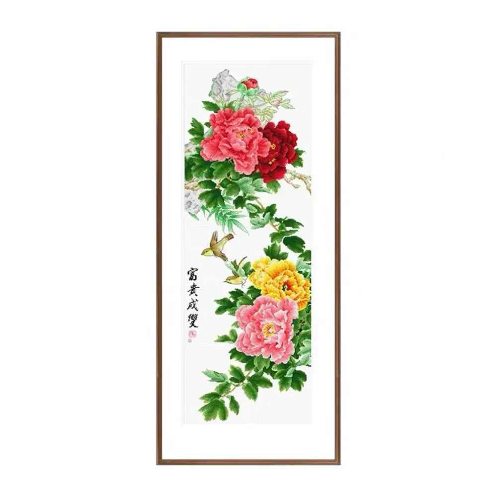 Vintage Blooming Peonies Wild Peonies Flower and Birds Stamped Cross Stitch Kit Embroidery needlework set