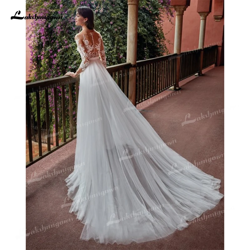 Charming Long Sleeves Lace Jumpsuits Wedding Dresses With Detachable Train Soft Satin White bridal gown Vestido De Noiva 2023