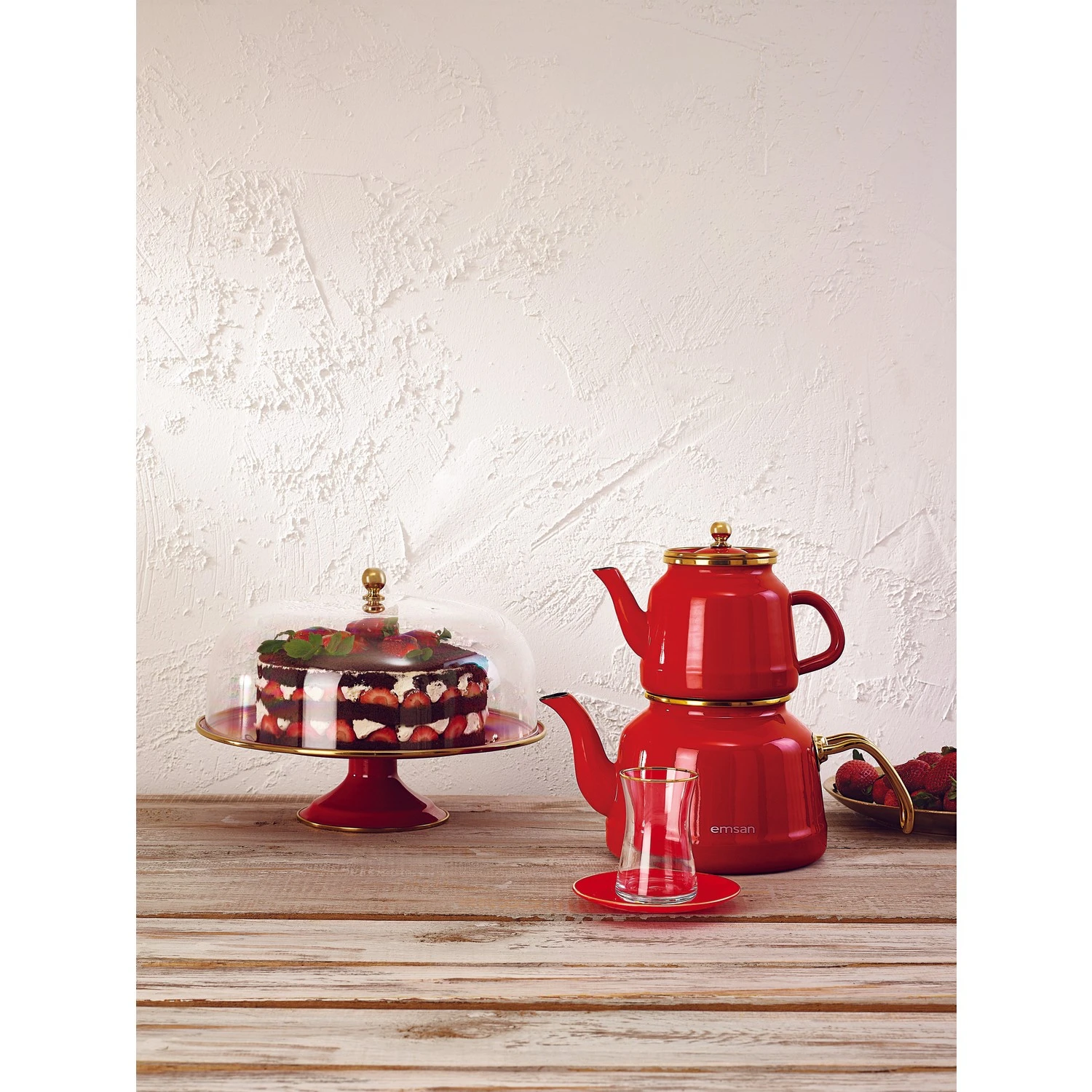 Emsan Troy Induction Based Enamel Material Teapot Set Red 1.1 2.5 L Ergonomic Handles Free Fast Shipping From Turkey