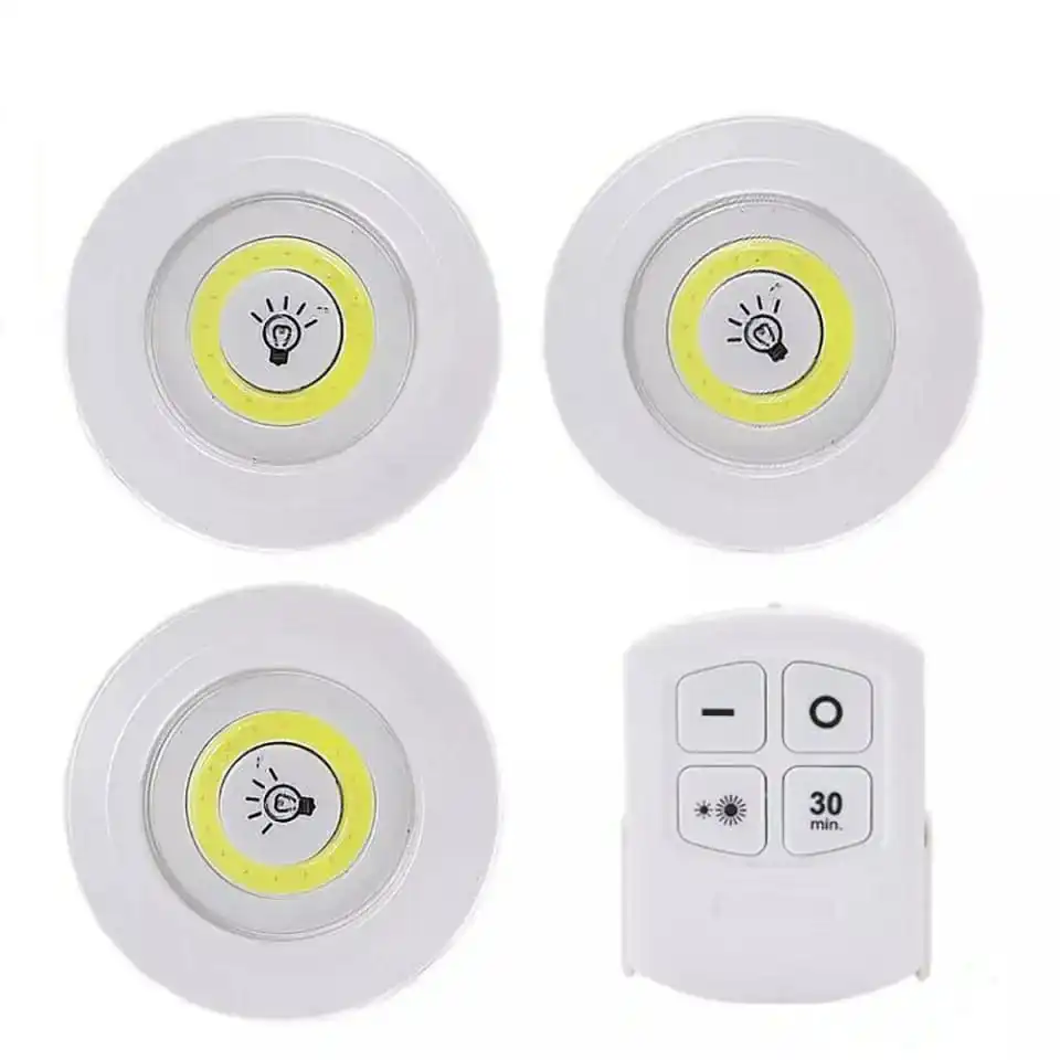 Kit 3 Lâmpada Luminária Led Spot Sem Fio Controle Remoto Iluminação Casa Jardim Armário