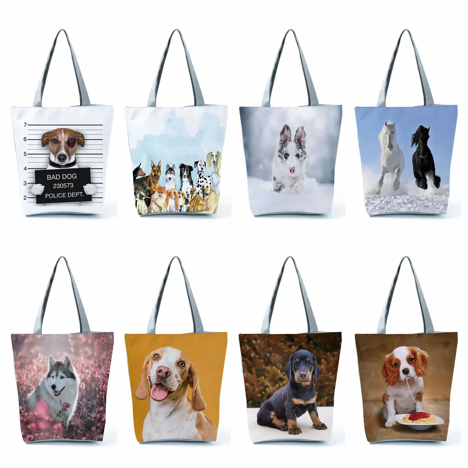 

Customized Animal Shoulder Bags Cute Dog Print Tote Reusable Eco Foldable High Shopping Bag Casual Travel Handbags Storage Totes