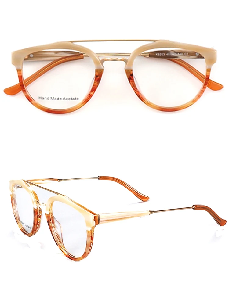 Vintage kobiety okrągłe oprawki do okularów męskie okulary optyczne ramki podwójny mostek Retro okulary korekcyjne brązowe klasyczne modne — zdjęcie 2