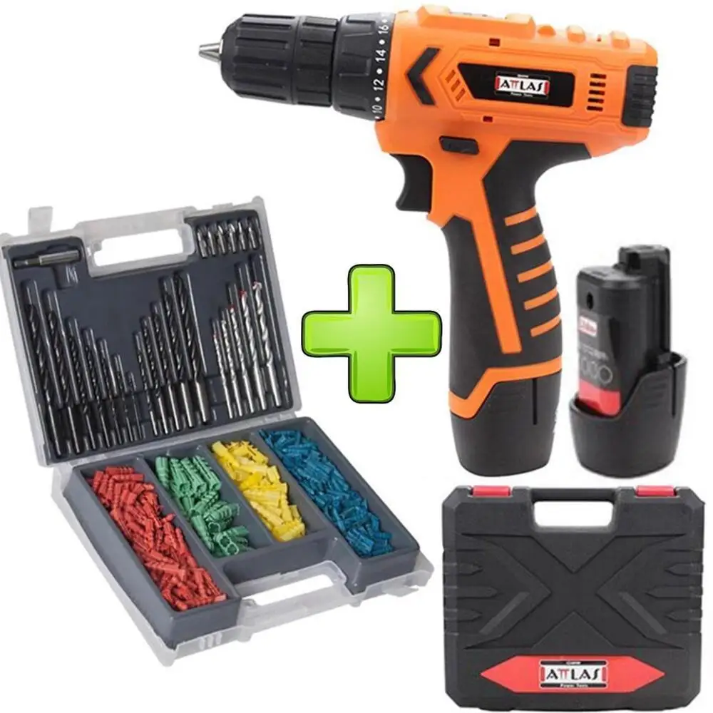 

Attlas Eco V 12 LI Double Cordless Drill Bit Set with BAG 300 Piece Dowel Drilling Bit creative mosaic drill set allen drill