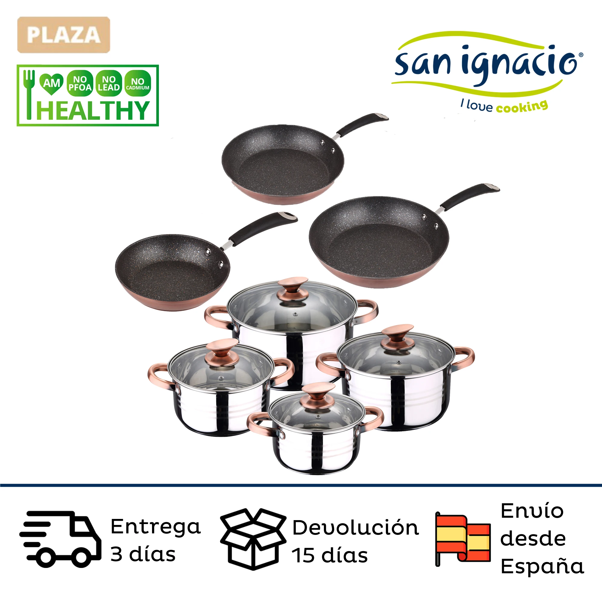 SAN IGNACIO Moma: 8 piece kitchen battery and 20/24/28 cm non-stick pans, suitable for induction. Several options.