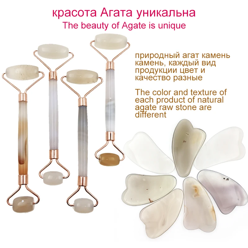 Gouache Set Alat Pijat Keruk Gua Sha Roller Giok Alami untuk Perawatan Kulit Pelangsing Pengencang Leher Tubuh Wajah