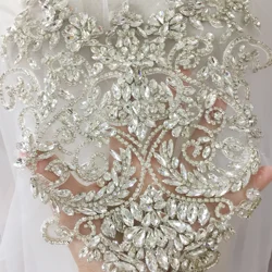 Pure Hand Made Clear Crystal Rhinestone Beaded Bridal Bodice Applique for Wedding Belt Bridal Sash ,Haute Couture Aceessories