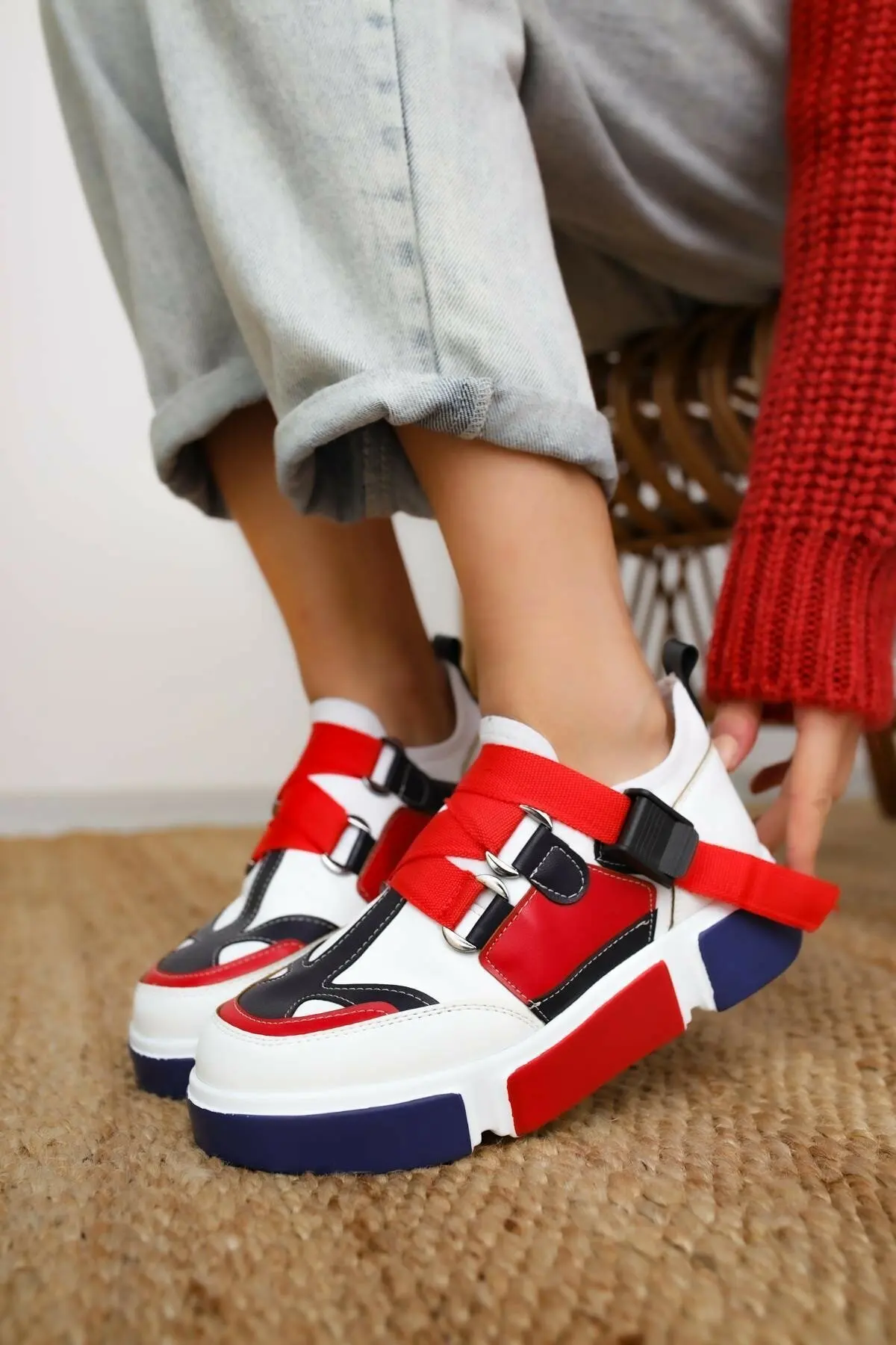 Women's Shoes Leather Yellow-Red White Wheel Sneakers Sports Shoes Ergonomic Mold Fashionable And Casual