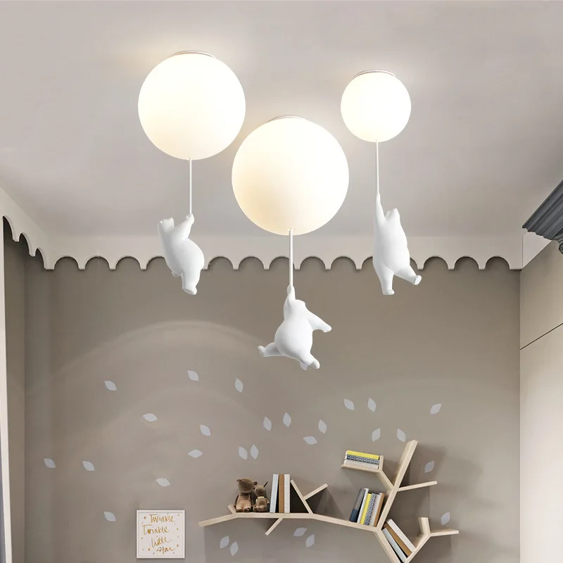 Modern Cartoon Balloon Bear LED Ceiling Lights Lovely Baby Children's Room For Bedroom Living Room Decor Hanging Light Fixtures