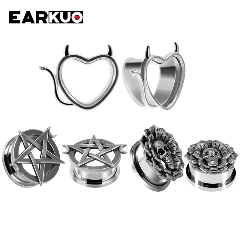 EARKUO Trendy Popular Stainless Steel Ear Plugs Tunnels Stretchers Fashion Body Piercing Jewelry Earring Expanders Gauges 2PCS