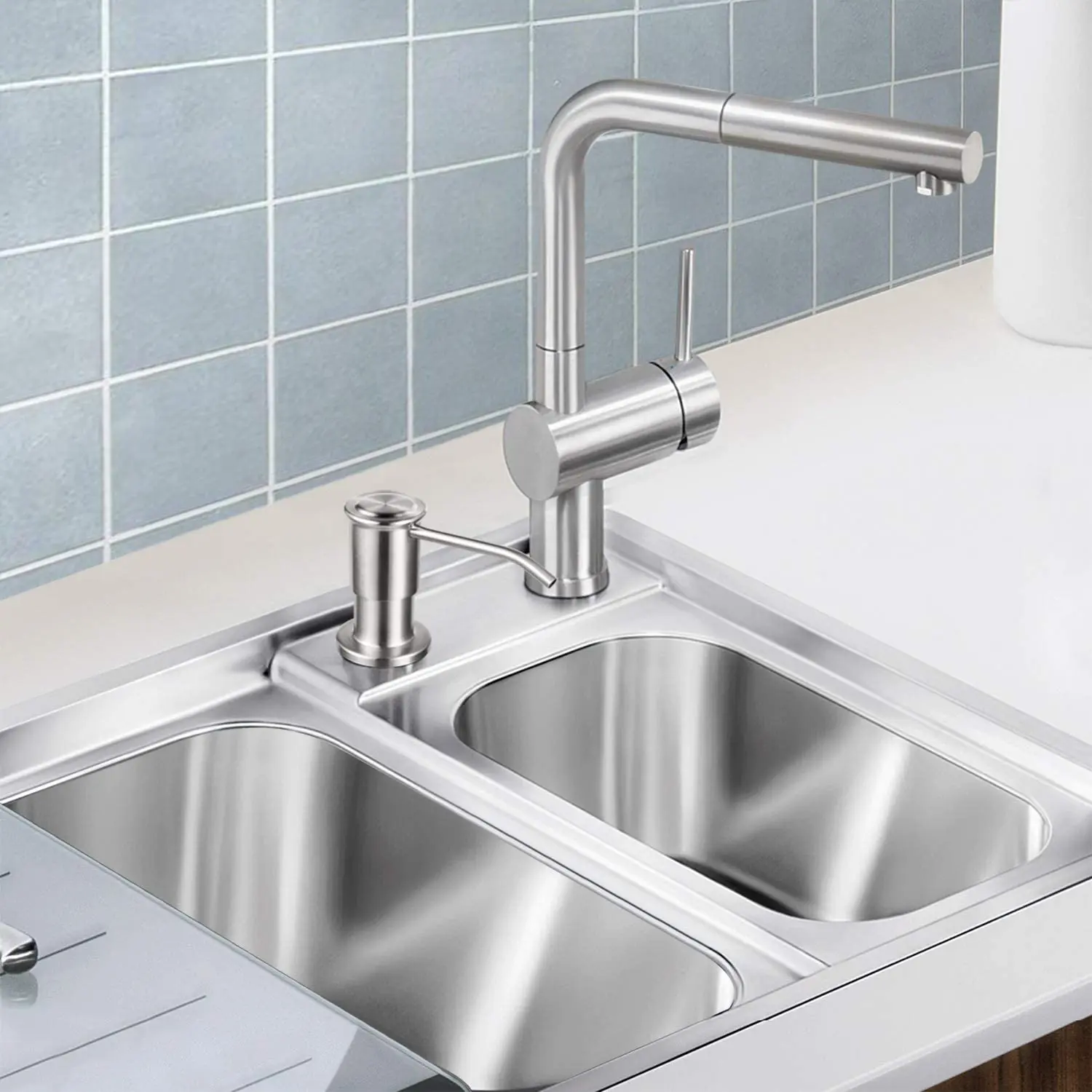 موزعات الصابون السائل Samodra مع مضخة من الفولاذ المقاوم للصدأ لزجاجة 500 مل لحوض المطبخ المدمج في صابون موزع الكروم/النيكل #2