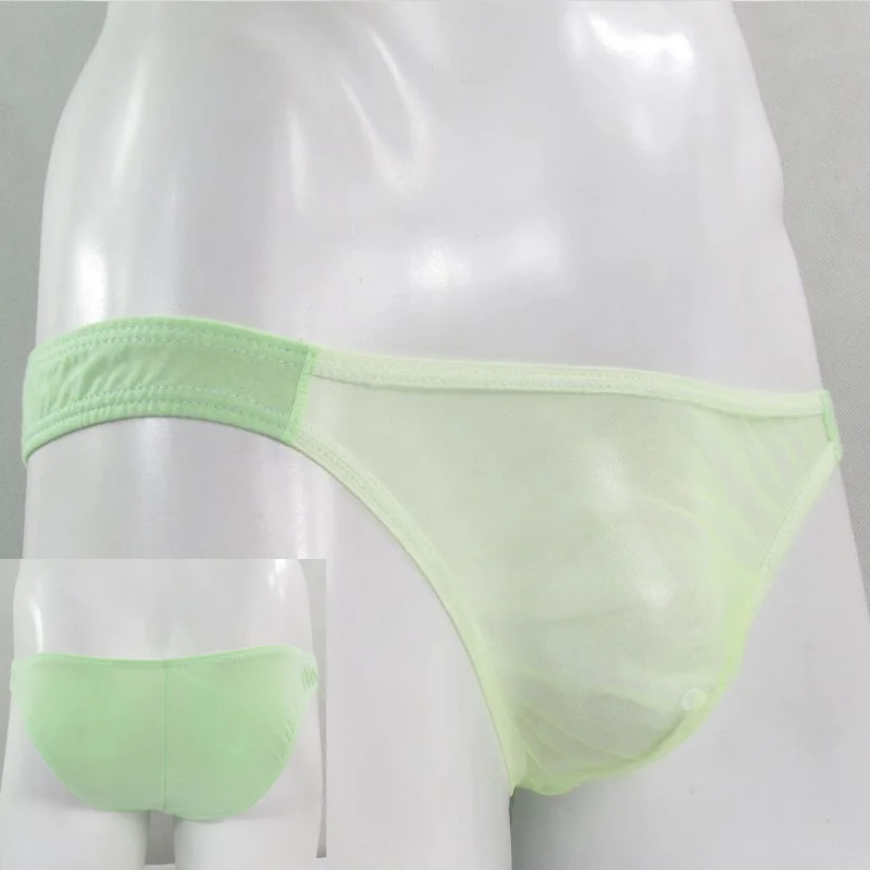 G601C Completely C-thru Tulle Front Cotton Back Mens Sexy String Pouch bikini Soft