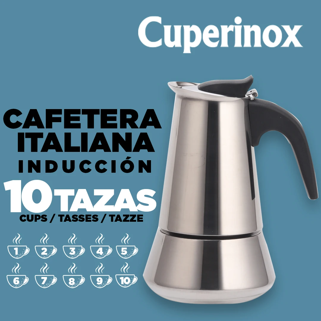 CUPERINOX Italian Coffee Maker 10 cups | | Italian Induction Coffee Maker | Italian Coffee Maker Stainless Steel | anti-Burn Handle | Safety Valve