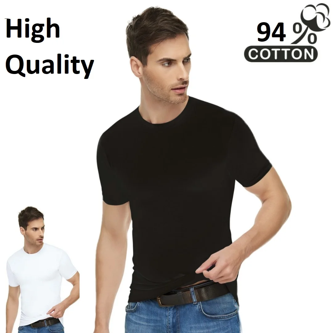 1-3-6 Pieces Lycra Men T Shirts Short Sleeve T-Shirt O-Neck Slim Solid Color Half Sleeve TShirt High Quality