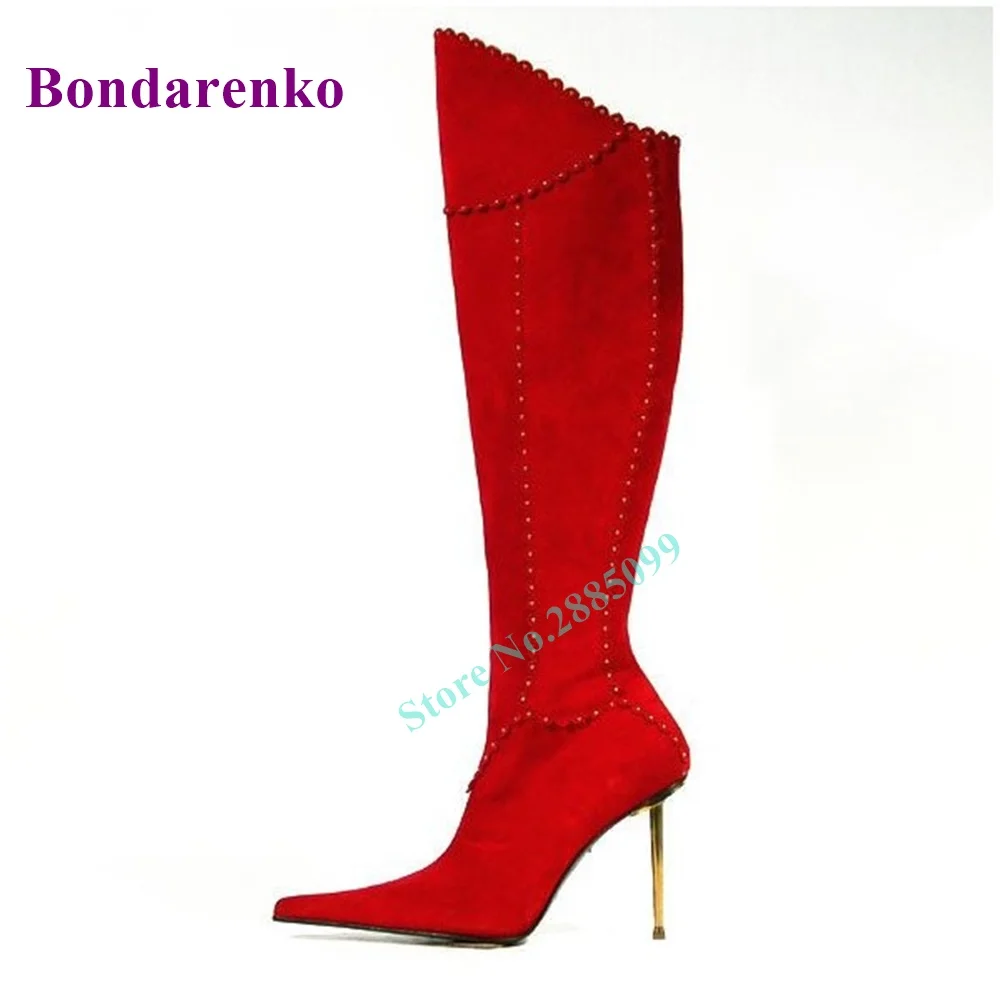 

Pointy Toe Solid Knee High Boots Thin High Heel Slip On Suede Boots Women Winter Shoe Party Dress Sexy Designer Boots Newborn