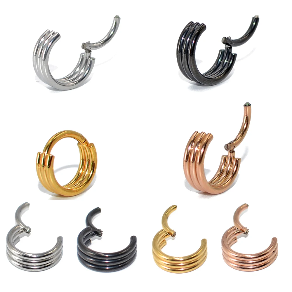 

4PCS Segment Ohr Knorpel Schmuck Trio Layer Steel Septum Clicker Hoop Ring Nose Labret Ear Tragus Cartilage Daith Helix Earring