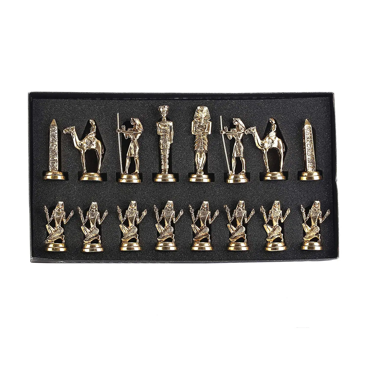 Egypt Pharaoh Figures Metal Chess Set,Handmade Pieces,Natural Solid Wooden Chess Board,Original Pearl on Board King 9 cm