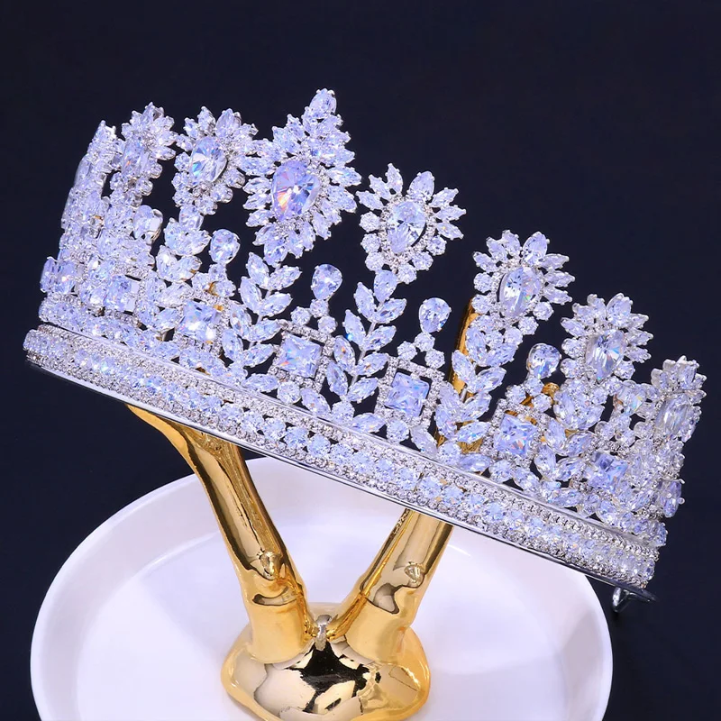 Luxury Hair Jewelry AAAAA Full Zircon Tiaras and Crowns for Women Bridal Big Crown Queen Headpiece Copper CZ Wedding Hair Tiaras