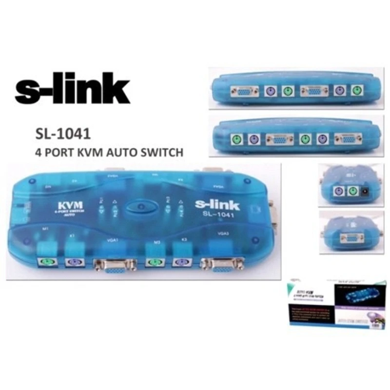 S-Link SL-1041 4 Port Vga + Ps2 1.8M M/M Cable Automatic Kvm Switch Super quality Free Fast Shipping From Turkey