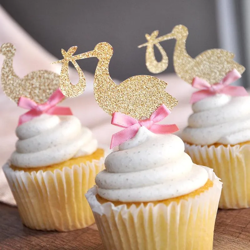 Personalised Glitter Cupcake Toppers, Birthday Party Decorations, Baby Girl Shower, Stork, milestones, 2024