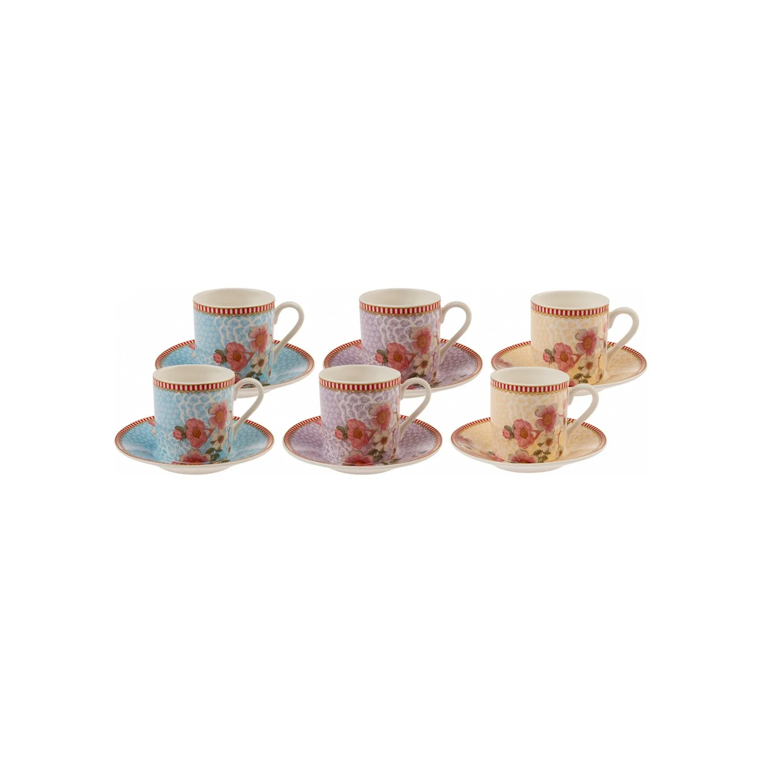 WONDERFUL MAGNIFICENT Karaca Diyara Asort Set of 6 Coffee Cups WITH CONVERSATIONS AND BEVERAGES QUALITY FREE SHIPPING