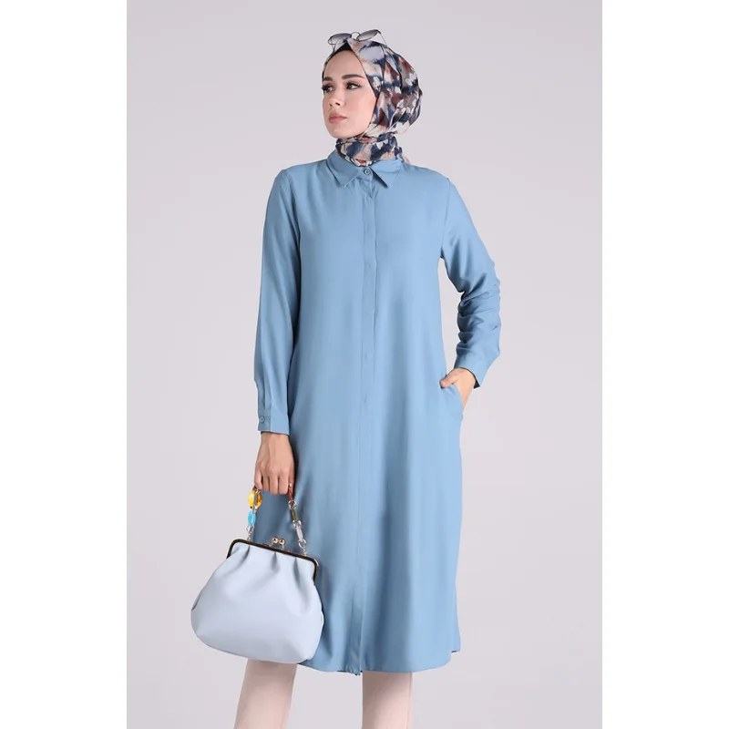 4 Seasons Muslim Women Pocket Viscose Tunic Shirt Collar Long Sleeve Turkey Model Indoor Female Casual Dress