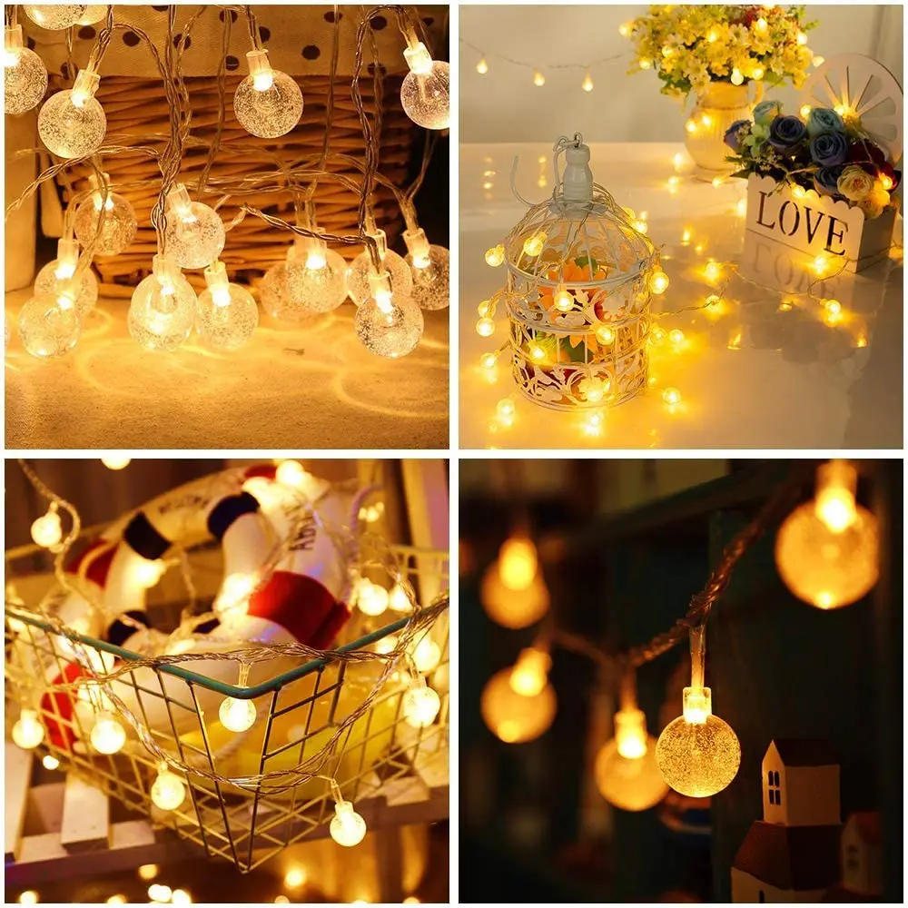 LED Fairy Lights String Battery Power Crystal Ball/Globe/PeachBlossom Outdoor Lamp Garland Christmas Holiday Wedding Party Decor