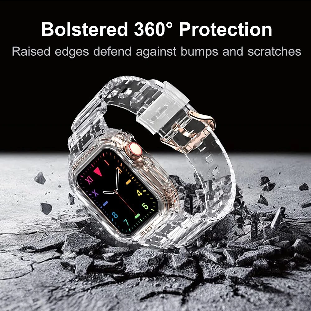 Clear Band for Apple Watch 44mm 42mm 40mm 38mm Case, Women Cute Girl Crystal Jelly Protective for iWatch 6 5 4 3 2 1 SE