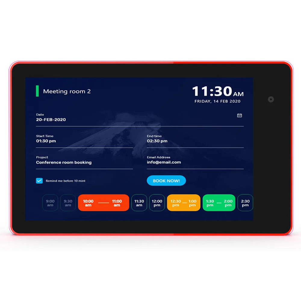 Tablet pc industri Android PoE 10.1 inci, dengan bilah LED-Multi Warna-NFC-kamera untuk tampilan jadwal ruang rapat konferensi
